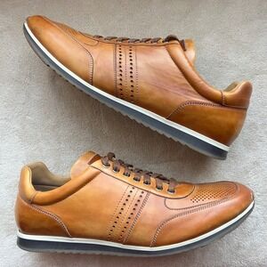 Magnanni Cognac Brown Leather Perforated Lace Up Sneakers Men's Size 10 M Luxury